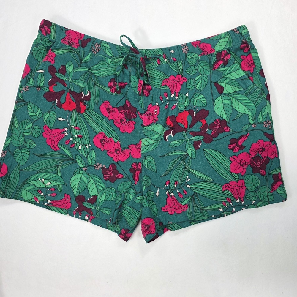 Vintage Women's Liz Claiborne Linen Blend Tropical Floral Shorts Drawstring XL